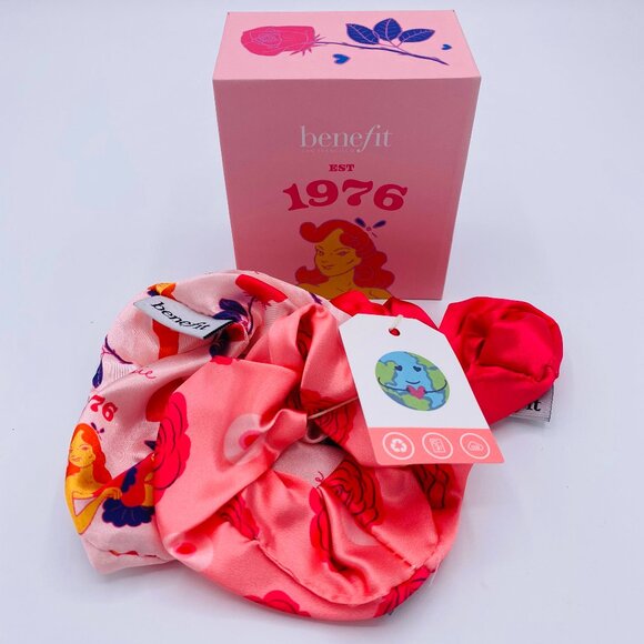 Benefit Scrunchie Set, 3pc, Elegant Box, Pattern, Colorful, Pink, Red - NEW - Picture 1 of 7